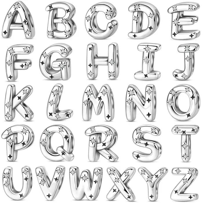 Breloques en Argent 925 Lettres Alphabet Dates Chiffres Perles Acier Doré Cadeau Bijoux Personnalisés Occasions Spéciales