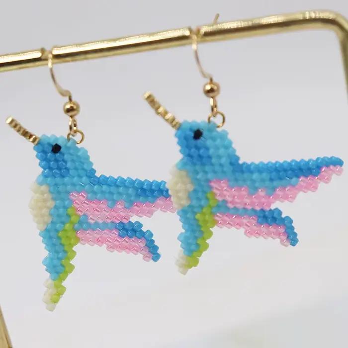 Boucles d'oreilles perlées pour oiseaux de perroquet, boucles d'oreilles en perles de riz, alliage s