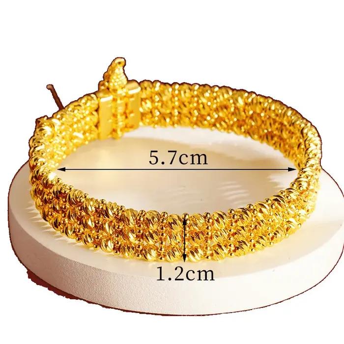 Bracelet de luxe multicouche en or pur 24K 9999 pour femmes, perles disco