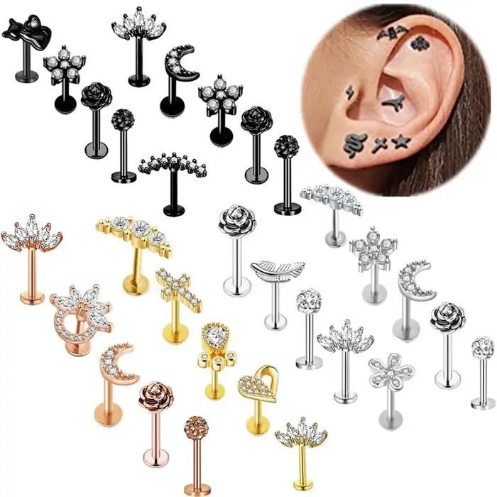 5 pièces fleur Tragus Piercing ensemble dos plat Cz Cartilage boucle d'oreille Helix bijoux conque Rook goujon Lot