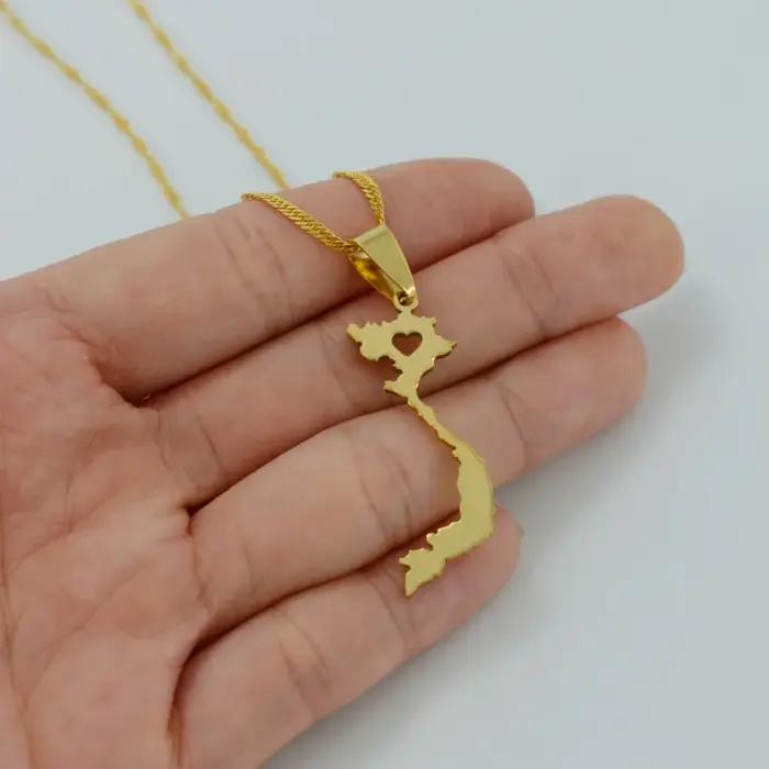 Anniyo Vietnam pendentif collier pour femmes/hommes couleur or bijoux carte