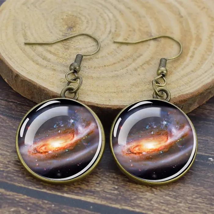 Boucles d'oreilles système solaire vendange en verre avec base de cuivre pour femmes pour les occasions spéciales et les soirées formelles