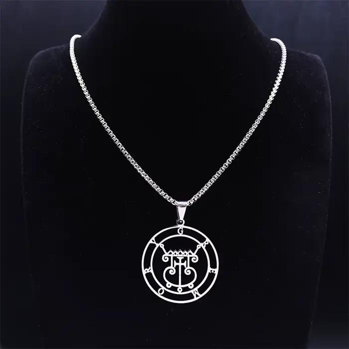 Satan Sigil GREMORY-Collier Rond en Acier Inoxydable pour Femme, Bijoux en Argent, N3329S03