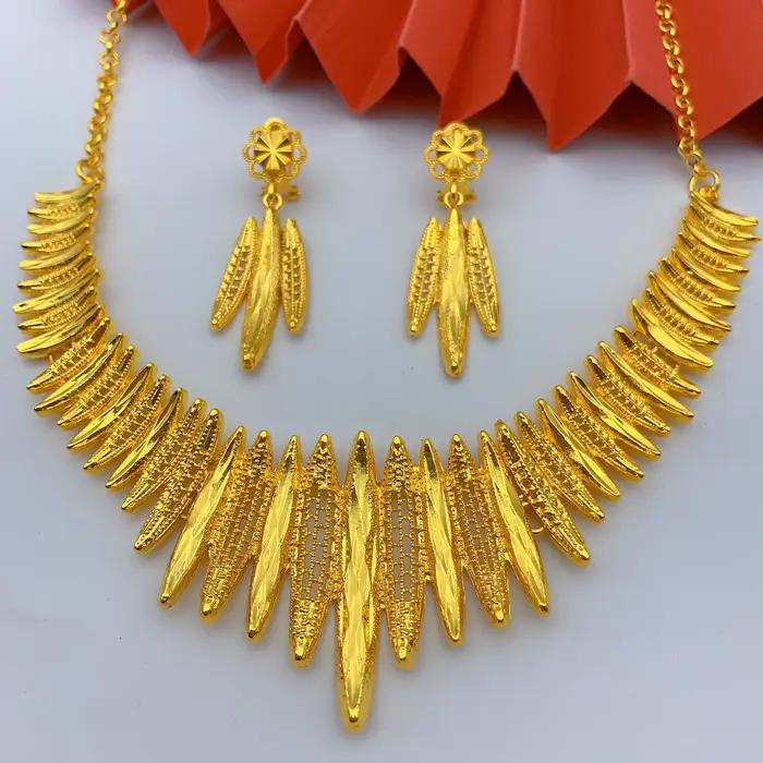 ANIID Dubai 24K couleur or ensembles de bijoux de mariage collier africain boucles d'oreilles pour les femmes nigérian indien mariée 2 pièces ensemble cadeaux de fête