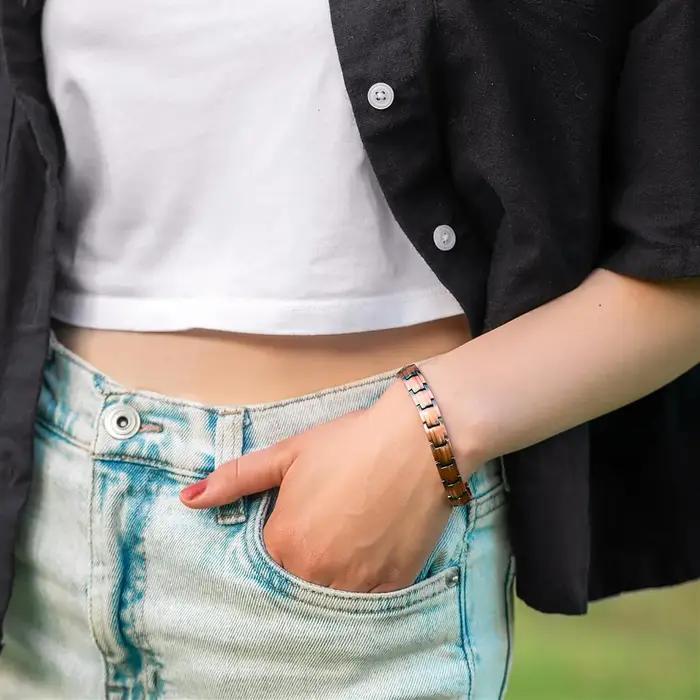 ARADOO 99.99% Bracelet en cuivre pur pour hommes femmes Double rangée thérapie magnétique lien Bracelets bijoux cadeaux
