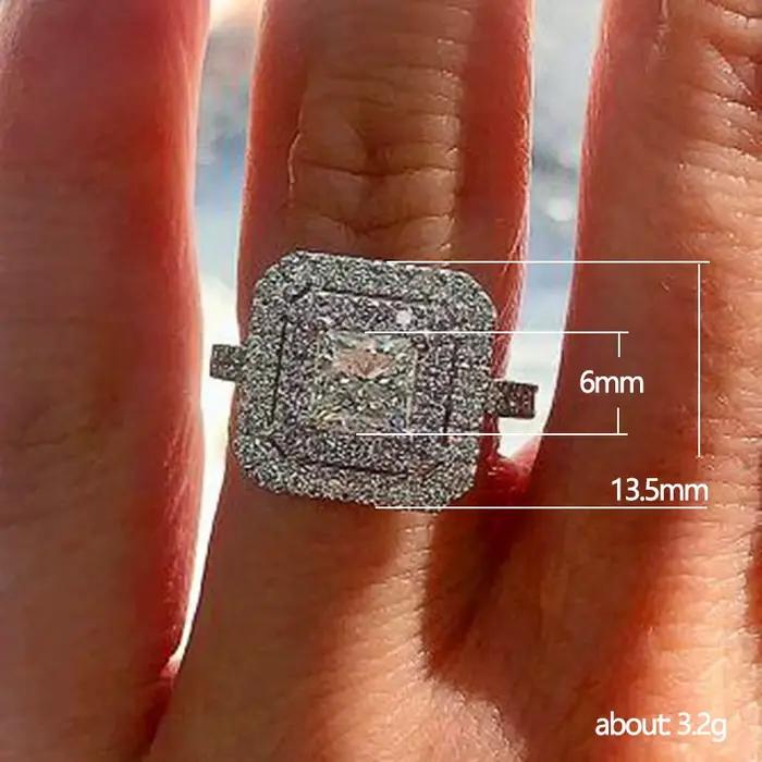 Bague de fiançailles en argent sterling 925 avec zircone cubique carrée taillée en diamant