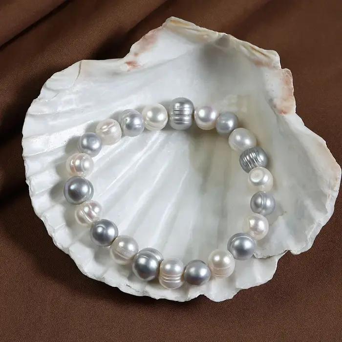 Grand Bracelet de perles naturelles baroques irrégulières de 9mm pour femmes