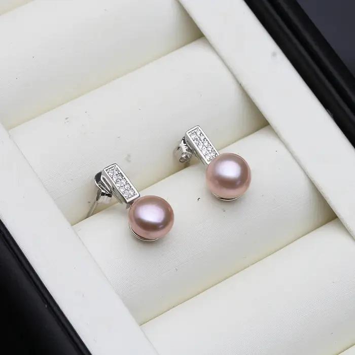 Boucles d'oreilles à tige perle rose en argent Chim925