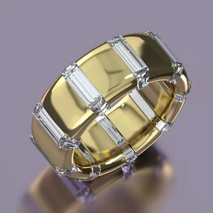 Bague élégante à large bande avec pierres synthétiques baguette