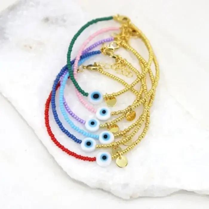 CCGOOD Bracelet de Protection contre le mauvais œil plaqué or 18 carats perles Miyuki bijoux empilables pour femmes cadeau spirituel hypoallergénique