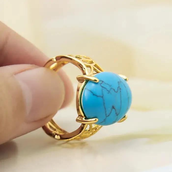 Bague A-YONG AYONG plaquée or 18 carats avec pierre turquois pour femmes, bague de cocktail vintage, bijou de soirée pour mariages arabes et occasions spéciales