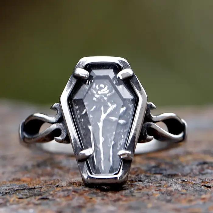Bague cercueil fleur verre acier titane alliance mariage pour homme femme occasions spéciales style classique elegance subtile