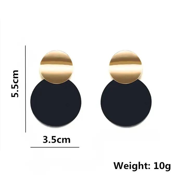Boucle d'oreille ronde en métal noir à la mode pour femmes couleur or brillant lisse goutte