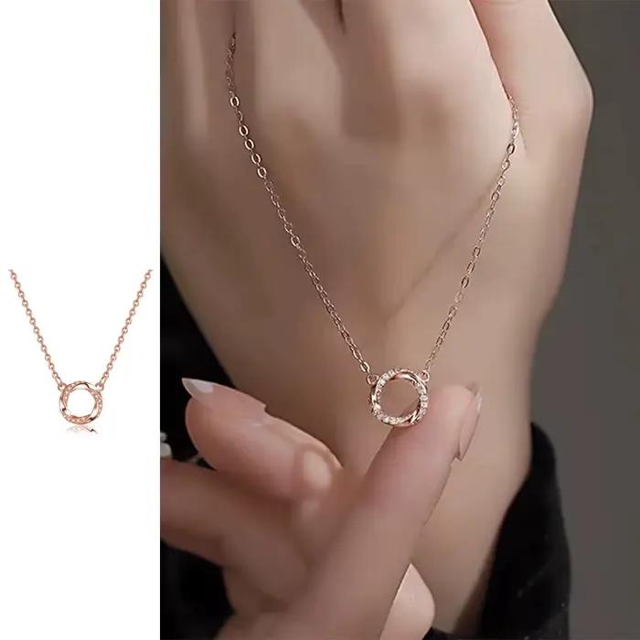 Colliers ronds en strass pour femmes, exquis et Simple, motif torsadé Mobius, cadeau, bijoux en argent Sterling 925, chaîne de clavicule de fête