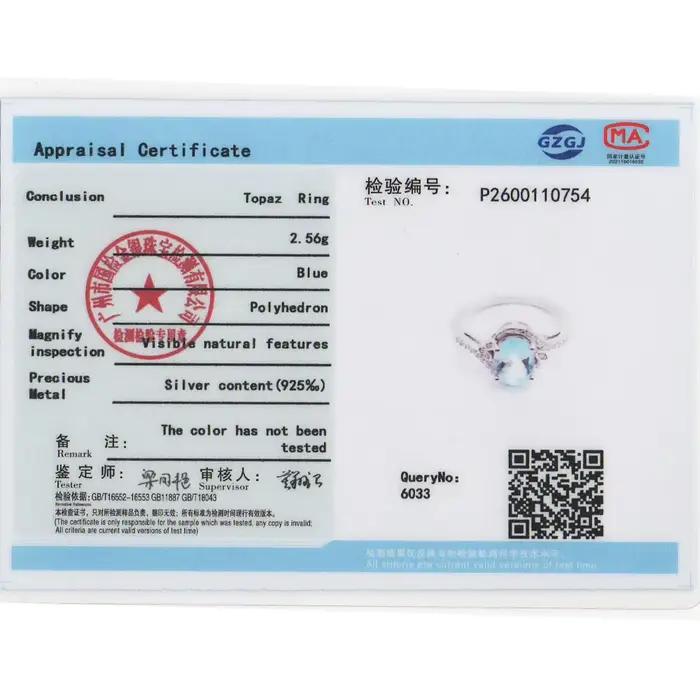 Bague en topaze bleue ciel naturelle de luxe léger pour femme, bijoux en argent sterling 925, cadeau d'anniversaire