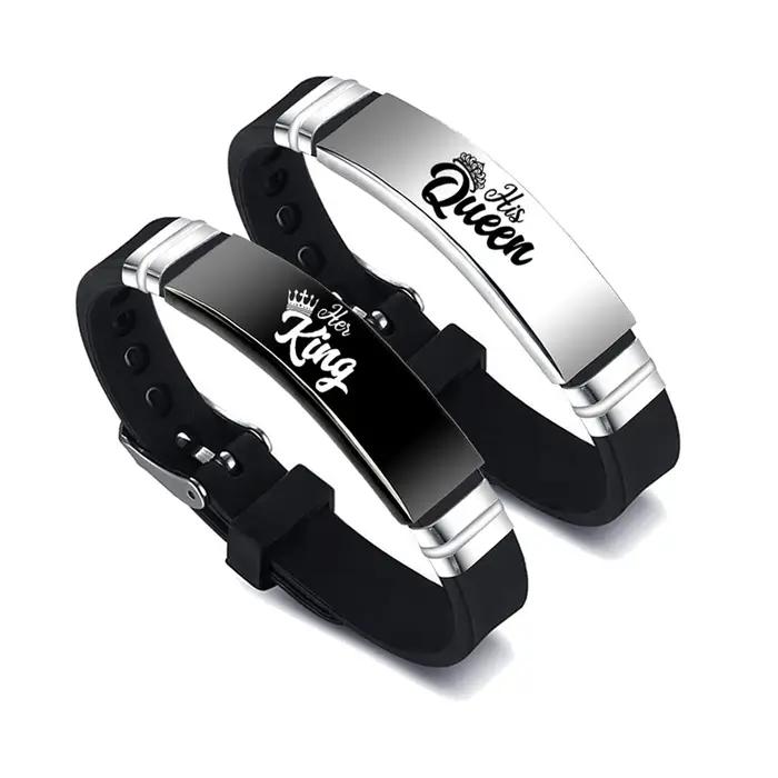 Bracelet réglable en acier inoxydable pour couple lettre élégant cadeau occasion spéciale amoureux