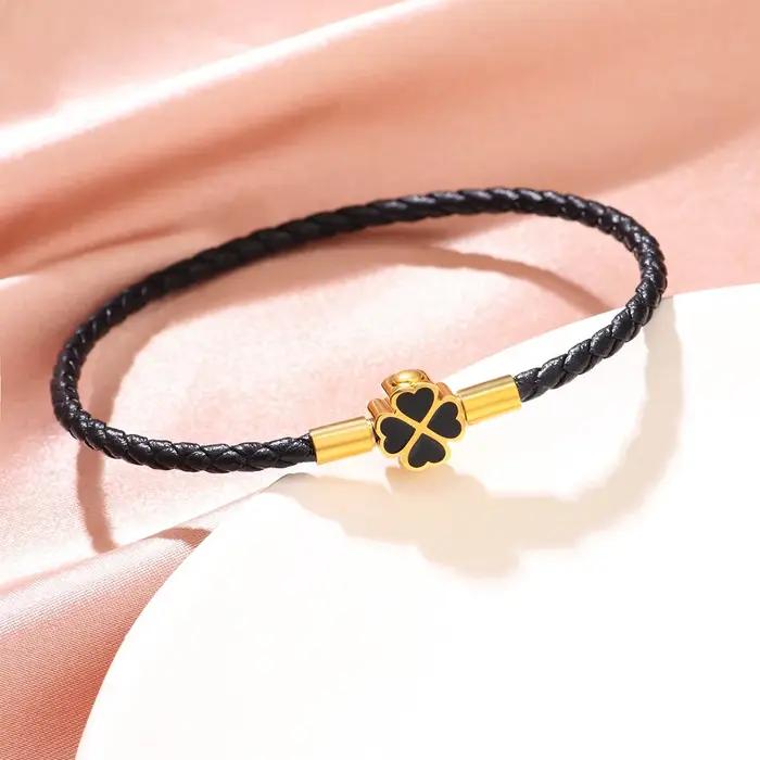 Bracelet tressé trèfle à quatre feuilles porte-bonheur classique pour femmes, tendance, créatif, rég