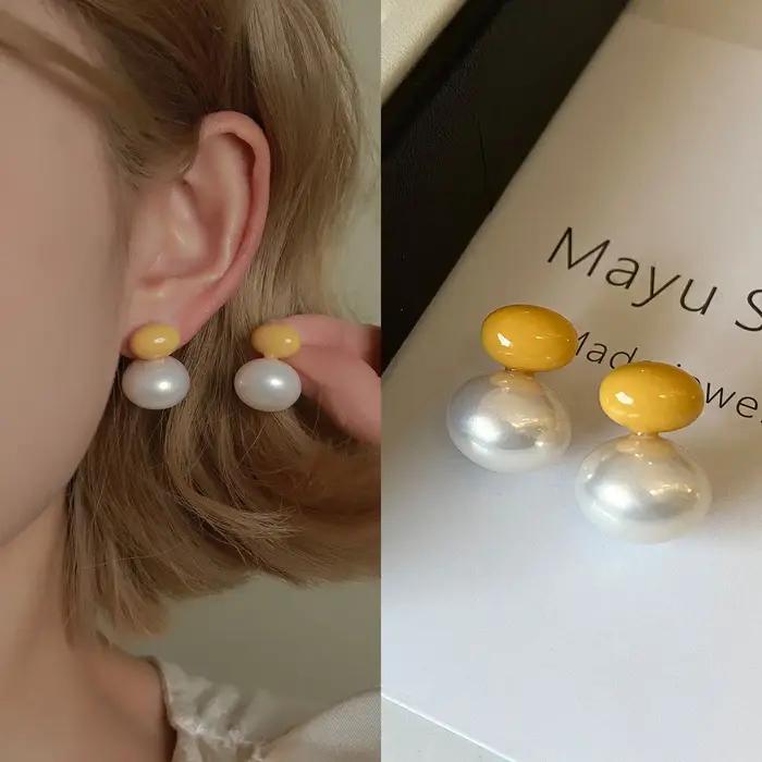 Boucles d'oreilles rondes en perles colorées Dopaamine pour femmes, bijoux d'oreille simples et élégants, faits à la main, en verre, forme géométrique, élégantes