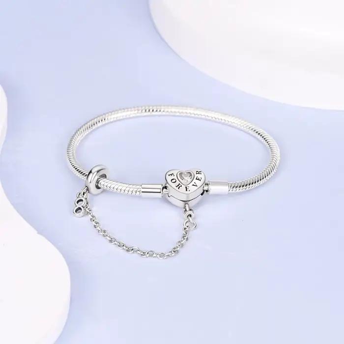 Bracelet en argent sterling 925 avec breloques de cœur et zirconium blanc pour femmes occasions spéciales