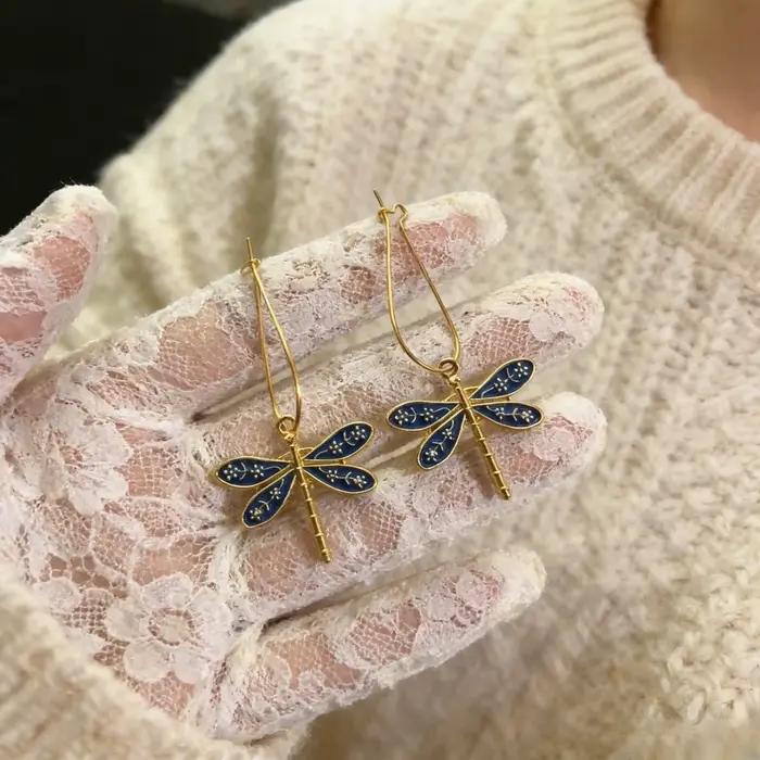 【 Favoris des clients 】 1 paire de boucles d'oreilles bleues motif libellule - Convient aux femmes et à toute la famille