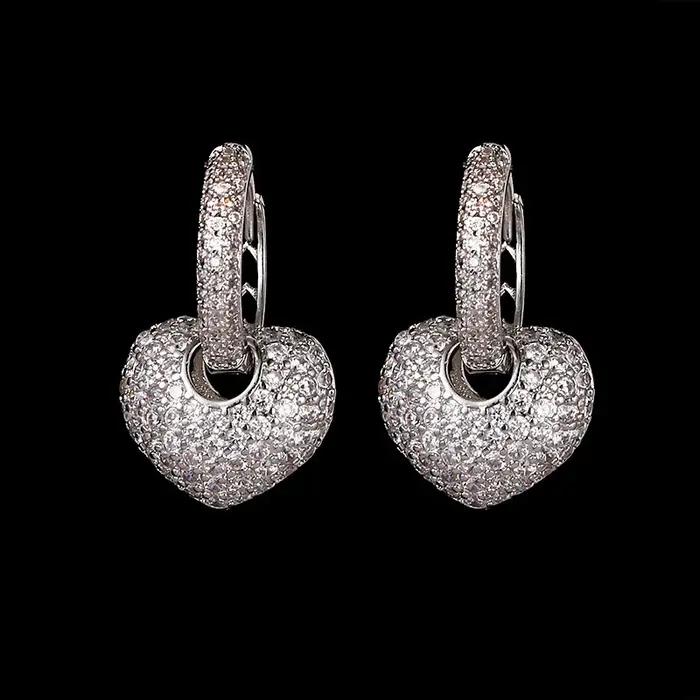 Buyee 925 en argent Sterling femme magnifique boucle d'oreille pour les femmes de luxe mode mariage grand coeur bijoux