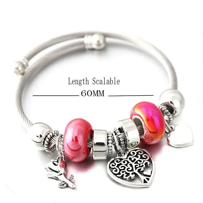 Bracelet en perles d'éléphant d'amour pour femmes, bracelets à breloques réglables, accessoires romantiques, cadeau de bijoux mode six couleurs