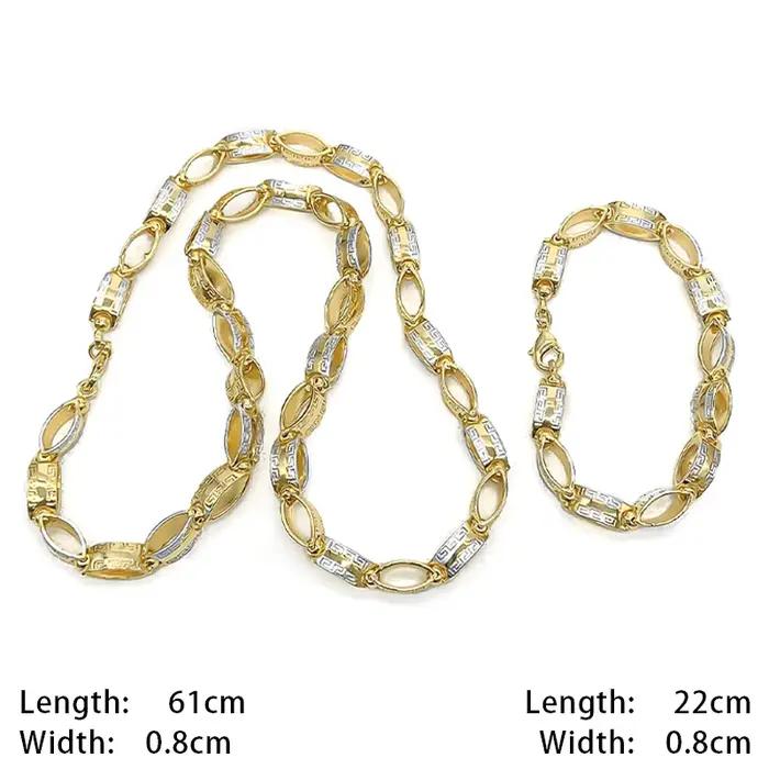 Déclaration longue chaîne dorée plaqué or 18 carats Hip Hop collier Bracelet ensemble de bijoux pour homme