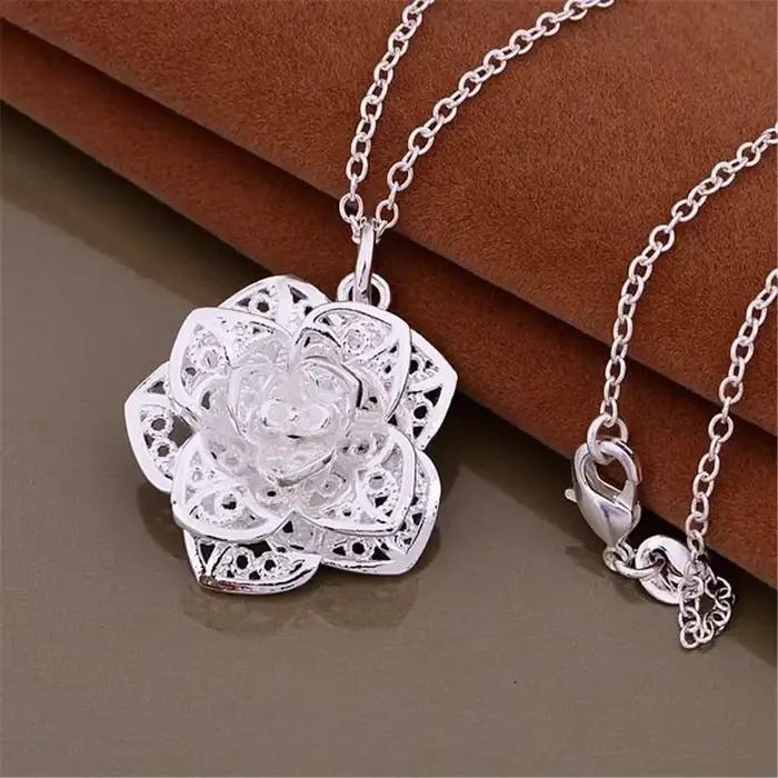 Collier en argent Sterling 925 pour femmes, bijoux de luxe, pendentif fleur, cadeaux de noël, marque de mode