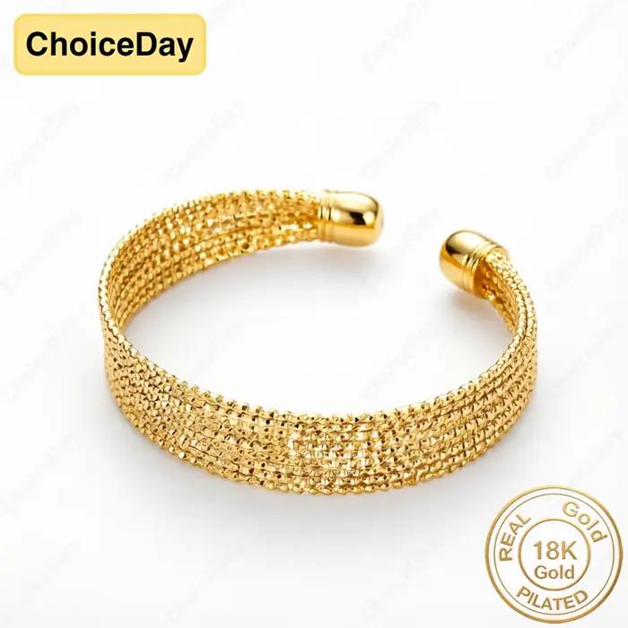 Bracelet de manchette plaqué or 18 carats pour femme avec motif géométrique pour occasions spéciales et fêtes élégantes