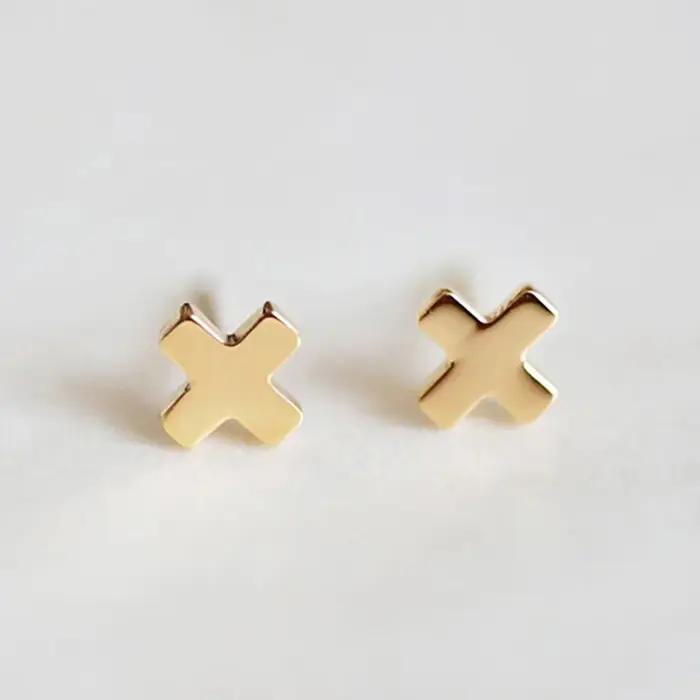 E-Manco-Boucles d'oreilles minimalistes en forme de X pour femmes