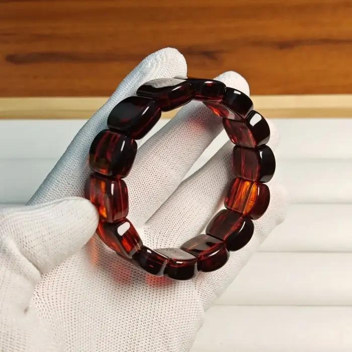 Bracelet large en ambre rouge naturel pour hommes et femmes