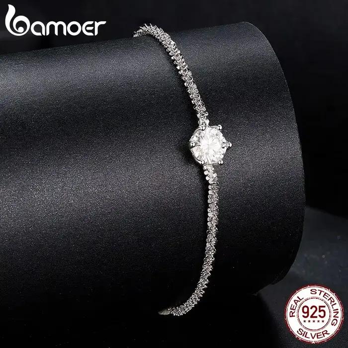 BAMOER Bracelet rond en Moissanite blanche pour femme