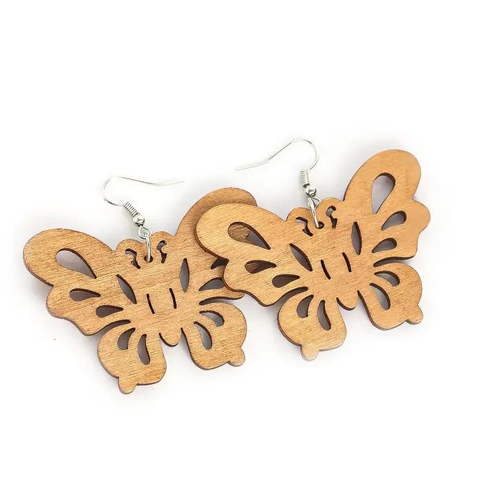 Boucles d'oreilles Boho géométriques en bois faites à la main pour femmes