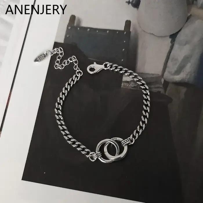 ANENJERY Hip Hop Bijoux Double Cercle Thai Argent Document Bracelet Fait Main Optique JOCouple Brace