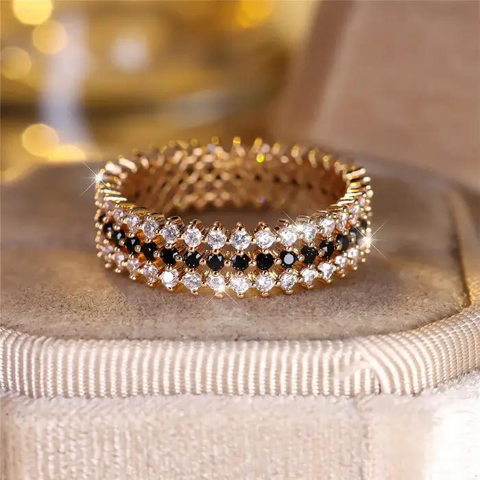 Bague de luxe en pierre de Zircon ronde pour femmes