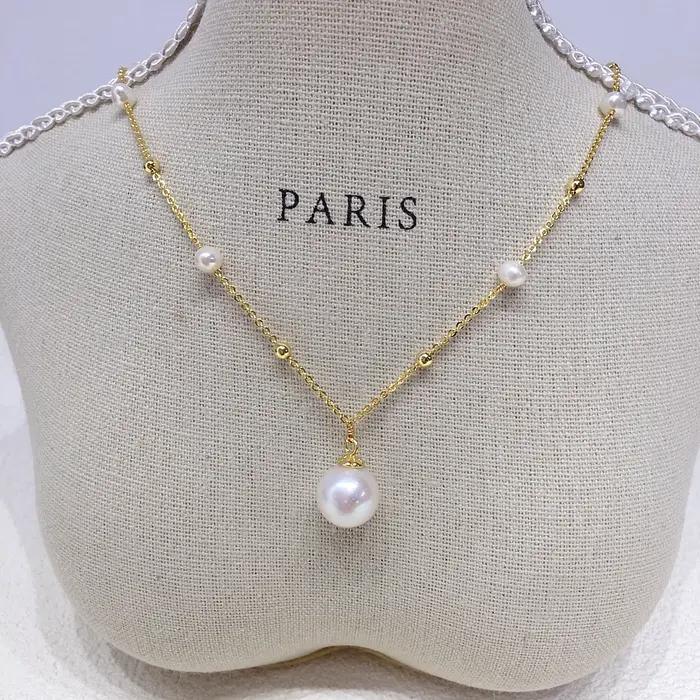 Pendentif de perle d'eau douce naturelle 100% véritable avec plaquage or 14K pour femmes, bijou moderne et élégant pour occasions spéciales