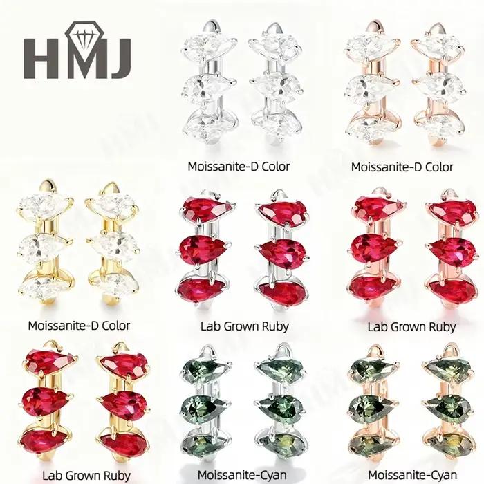 Boucles d'oreilles en moissanite cyan rubis cultivé en laboratoire 2,1 carats, argent S925, or 14K, taille poire, couleur D, bijoux cadeau pour mariage ou anniversaire