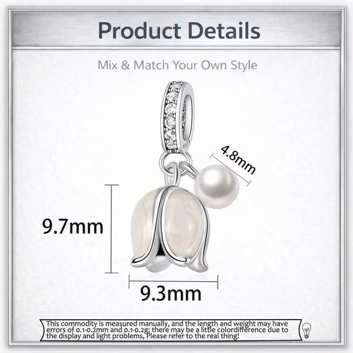 SilJew Original Breloque pendante en argent plaqué, motif Muguet blanc avec perle, compatible avec b