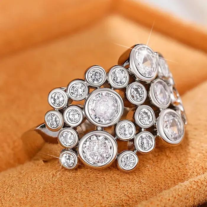 Bague de mariage ronde en argent 925 pour femme, design unique, bande de cérémonie, fête de luxe pour dames, bague de doigt, cadeau de bijoux
