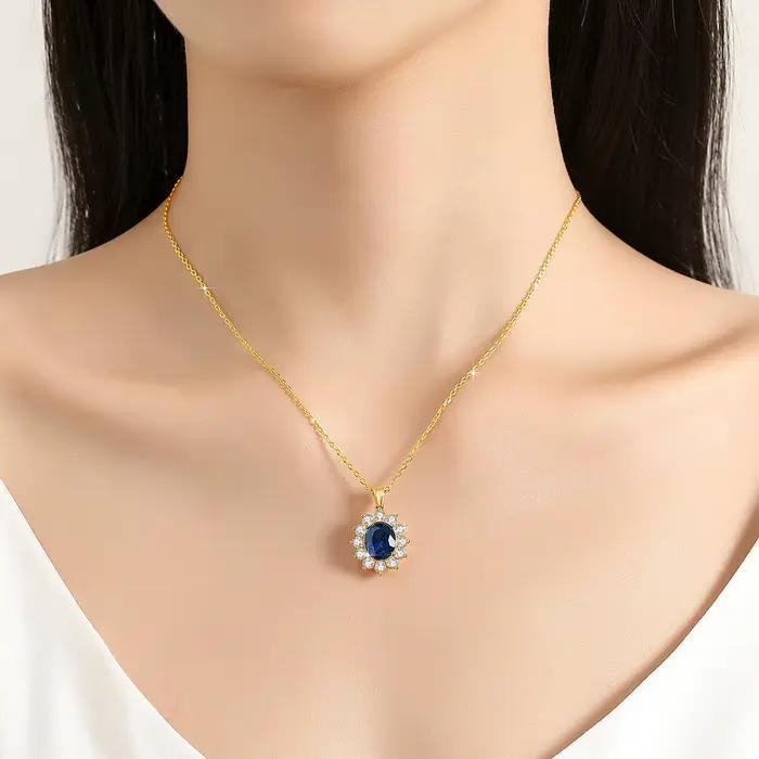 Szjinao – collier saphir bleu en or 18 carats pour femmes, pendentif princesse Kate, bijoux en or K, timbre AU750, cadeau de mariage, tendance