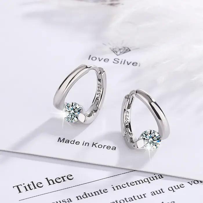 Boucles d'oreilles simples en argent Sterling 925 et cristaux dorés pour femmes