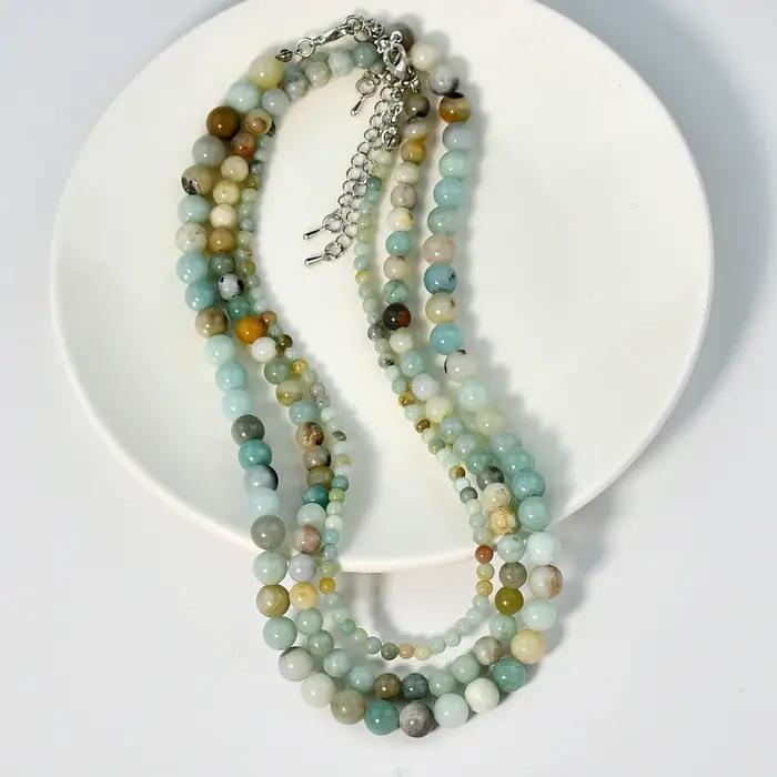 Colliers de la présidence en pierre d'amavergite naturelle pour femmes, colliers de perles bohémiennes faits à la main pour occasions spéciales et port quotidien