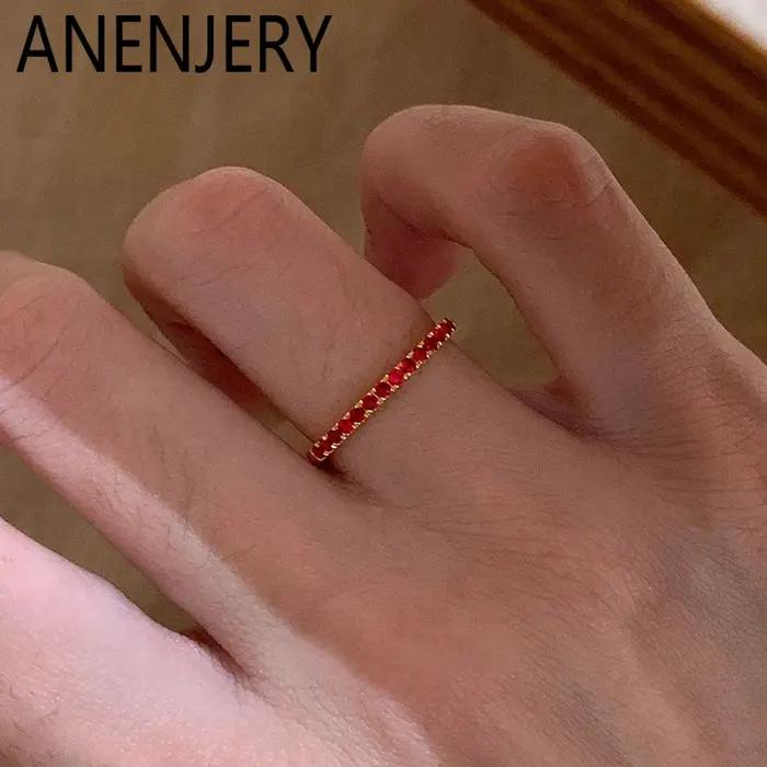 Bague ANENJERY en Zircon Rouge pour Femmes Bijoux Délicats Style Mode Occasions Spéciales
