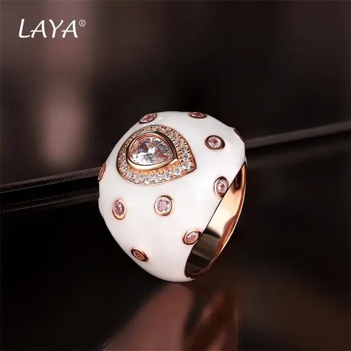 Laya-Boucles d'oreilles clip en émail bleu cristal synthétique pour femme