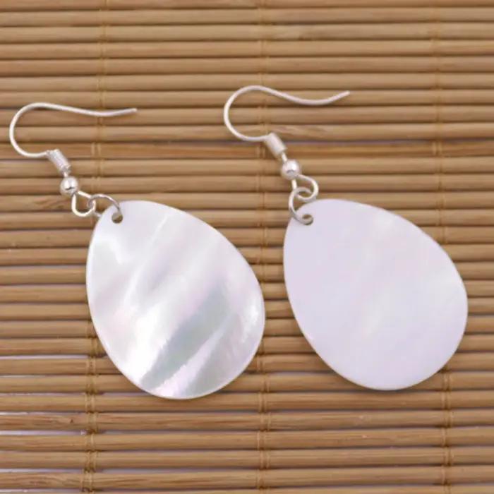 Boucles d'oreilles pendantes en nacre naturelle blanche 20mmx30mm en forme de goutte d'eau pour femm
