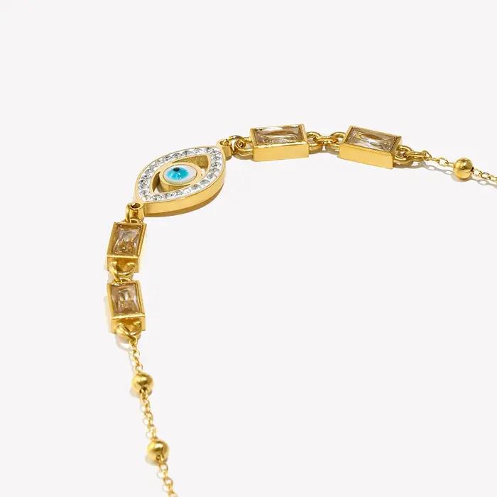 Bracelet Rectangulaire en Strass Blancs et Yeux Élégant à Offrir pour Femmes Occasions Spéciales Acier Inoxydable Plaqué Or 18K