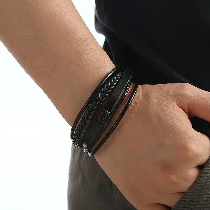 Hommes Bracelets En Cuir Véritable Multicouche Tressé Corde