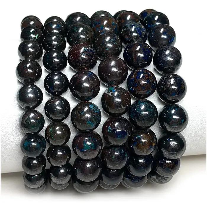 Veemake Bracelets Azurite marron bleu naturel perles rondes en vrac 08117
