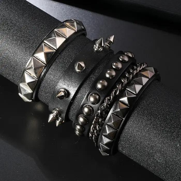 Bracelet gothique Punk noir pour hommes et femmes