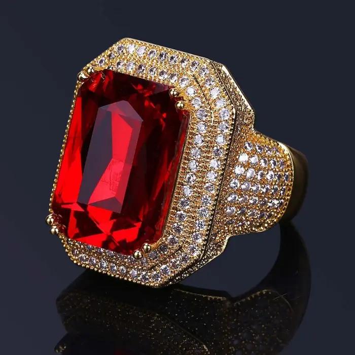 Bague Hip Hop de luxe haut de gamme plaquée or